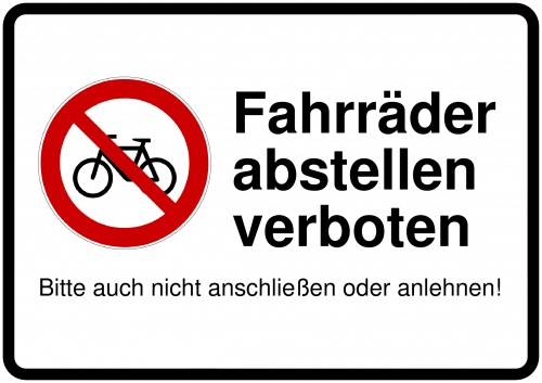 Schild Fahrrad abstellen verboten